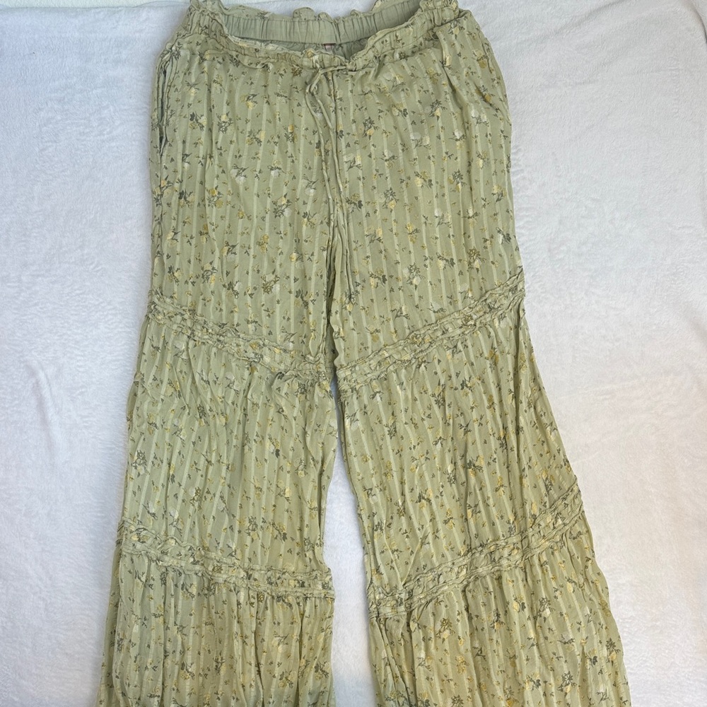 Free People Wide Leg Pants in Olive Floral